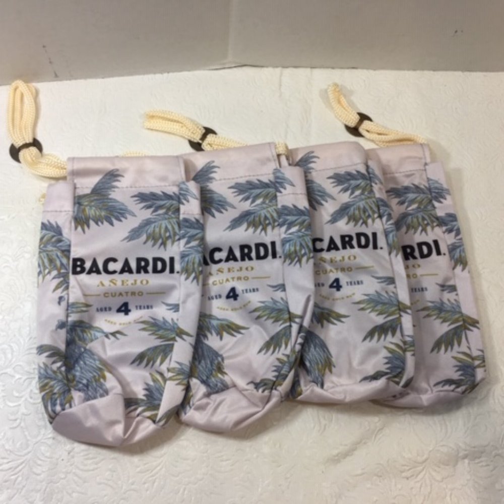 NEW 4 Bacardi Anejo Cuatro Rum Drawstring Promo Liquor Bags 4x8 Collectors
